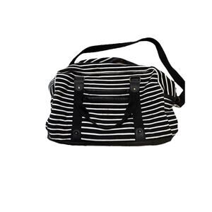 Perfect Weekender Bag Black & White Striped Travel Bag with Shoulder Strap